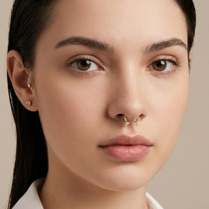 Lusofie 16g Horseshoe Nose Ring with Piercing Changing Tool - Gold Septum Rings Double Gem Surgical Steel Cartilage Helix Tragus Earring Hoop - Lip Ring Labret Piercing Jewelry 8mm 10mm