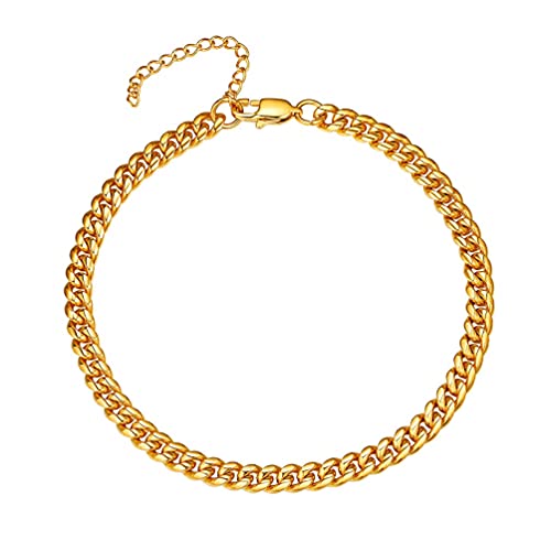 PROSTEEL Ankle Bracelets for Women, Silver/Gold/Black, Waterproof Anklets | Waterproof, Stainless Steel, Summer Beach Jewelry, Durable & No Tarnish, Come with Gift Box, 8-10.5" Adjustable, Plus Size - color: A: gold-thick cuban chain-6mm