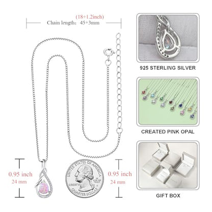 STARCHENIE Infinity Teardrop Necklace for Women 925 Sterling Silver Pendant Birthstone Jewelry - color: Silver-Pink Opal