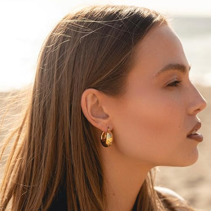 OOOPEL Gold Hoop Earrings for Women,925 Sterling Silver Chunky Hoop Earrings Hypoallergenic Lightweight 14K Gold Plated Thick Gold Hoops for Women 22mm 26mm - color: Gold-22MM