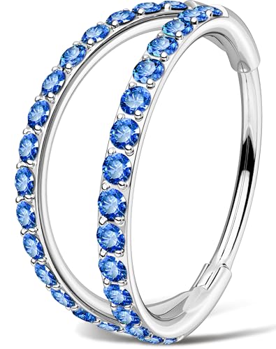 OUFER Double Hoop Nose Ring, 20G Nose Piercing Surgical Steel Nose Rings for Women, Elegant Nose Rings Hoops Perfect for Daily Nostril Piercing Jewelry - color: Silver+Blue CZ