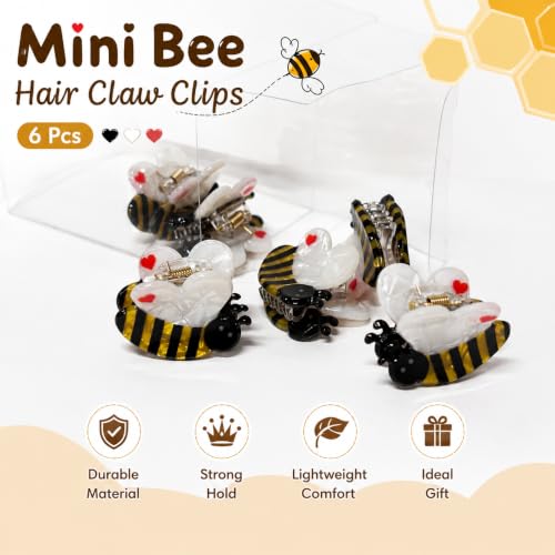 6PCS Mini Bee Hair Claw Clips, Bee Gifts for Women | Acetate Cute Bug Hair Claw Clip Accessories Fun Novelty Animal for Birthday Halloween Christmas Stuffers