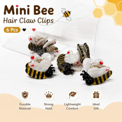 6PCS Mini Bee Hair Claw Clips, Bee Gifts for Women | Acetate Cute Bug Hair Claw Clip Accessories Fun Novelty Animal for Birthday Halloween Christmas Stuffers