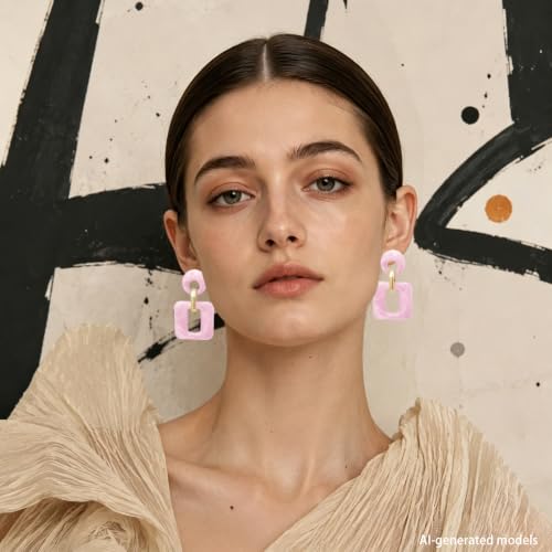 Retro Boho Hollow Square Earrings Lightweight Fashion Jewelry Casual Daily Wear Geometric Drop Earrings Party Acrylic Square Dangle Accessories - color: Pink