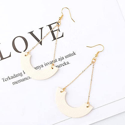 KINIVA Leather Dangle Earrings for Women Trendy, Lightweight Leaf Circle Lightning Earrings Drop, Jewelry Gifts for Women - color: 31 White