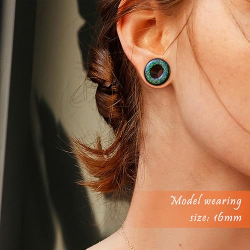 4PCS Shiny Glitter Resin Gauges Stainless Steel Ear Tunnels and Plugs Light blue Green Pink and Dark brown Glitter Colorful Ear Gagues Screw Fit Expander Stretcher Piercings - color: ZS8019H, size: 6mm(2g)