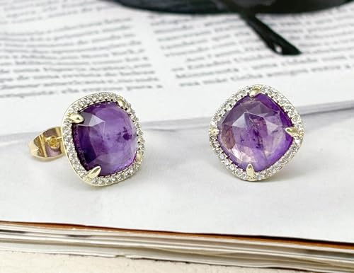 Amethyst Stud Earrings, Purple Earrings for February Birthstone Jewelry