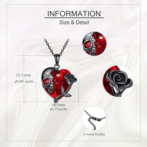 Gothic Necklace 18K Black Gold Plated Black Rose Rib Cage Heart Crystal Pendant Necklace Goth Skull Skeleton Jewelry Gifts for Women Halloween Gothic Party - color: Skull
