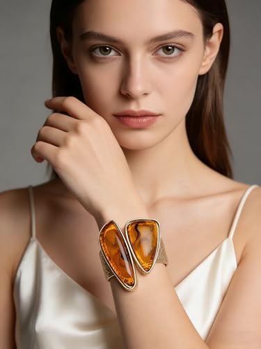 Gold Cuff Bracelet for Women Chunky Bracelet Statement Bracelet | Chunky Bangle Bracelets for Women Silver Beaded Open Bangle Stackable Stretch Bead Bracelet Boho Jewelry Gift for Wife Couple - style: Chunky Bangle Bracelets
