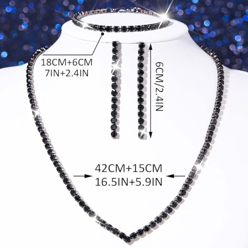 Unicra Rhinestone Bridal Wedding Jewelry Set Silver Necklace Earrings Bracelet Sets Prom Formal Costume Jewelry Sets for Women and Brides - color: Black