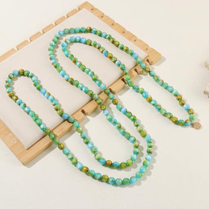 Firstmeet Fashion Beads Rope Knot Long Beaded Necklace Versatile 60" Strand Costume Jewelry for Women - color: Greenish-Blue