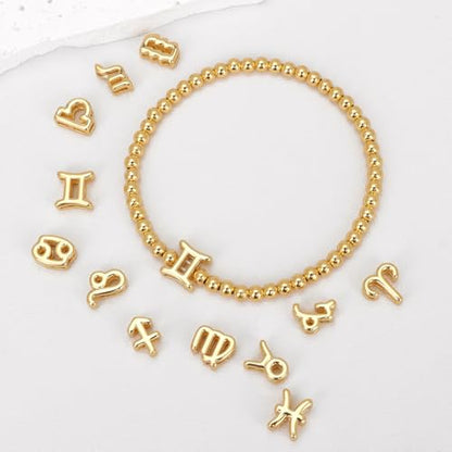 Gold 12 Constellations Bracelets for Women, 18K Gold Plated Beaded Stretch Bubble Bracelets Charm Jewelry Bracelet Gifts for Birthday Mother's Day Valentines Christmas - color: Gemini