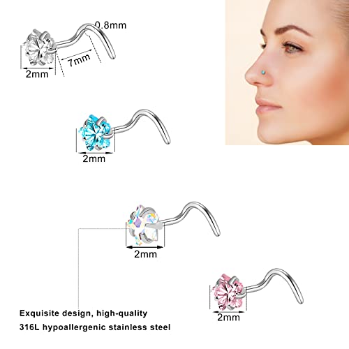 27-60 Pcs Nose Rings for Women Nose Piercing Jewelry Silver Nose Rings Studs 20G Surgical Nose Rings Hoops Nose Rings L Shaped Studs Screw Stainless Steel Nose Piercings for Women Men - color: Silver F-20 Pcs