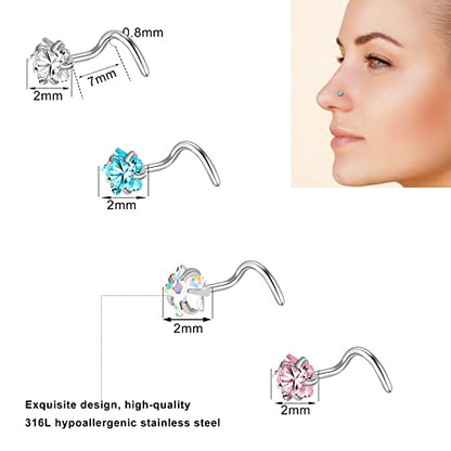 27-60 Pcs Nose Rings for Women Nose Piercing Jewelry Silver Nose Rings Studs 20G Surgical Nose Rings Hoops Nose Rings L Shaped Studs Screw Stainless Steel Nose Piercings for Women Men - color: Silver F-20 Pcs