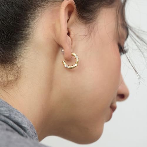 Dainty Gold Huggie Hoop Earrings for Women - 18K Gold Plated Cubic Zirconia Lightweight Mini Double Hoops Earrings for Everyday Wear - style: Small Hoops Earrings Gold