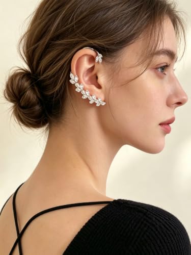 2Pcs Rhinestone Butterfly Earrings Ear Cuffs Non-Pierced Fake Earrings Butterfly Climber Wrap Around Earring Dainty Adjustable Ear Clip Jewelry for Women - color: Style10-gold