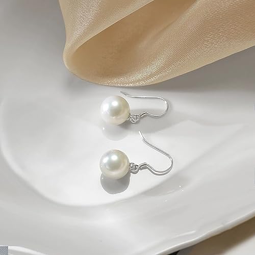 Sterling Silver Big Pearl Earrings for Women Freshwater Cultured Pearls Dangle Drop Earring Jewelry for Women Large Round White Pearl Studs Earrings - color: Style C
