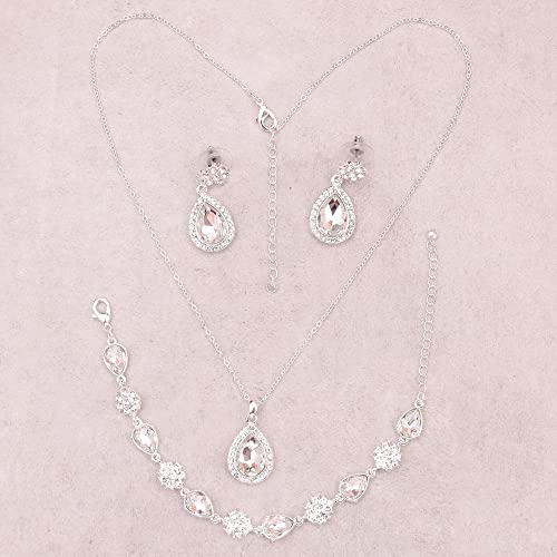 Bridesmaid Jewelry Set for Women,Pendant 18K Gold & Silver & Rose Gold Pendant Necklace Earrings Bracelet Set,Dainty Gift for Wedding/Proposal/Party/Anniversary - color: SILVER - 1 SET