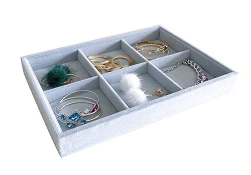 6-Grid Stackable Premium Quality Grey Velvet Jewelry Organizer Multi Function Rearrangeable Divider for Collectibles Jewelry Necklace Earring Ring Buttons Precious Stone Art Delicate - size: 6-Grid