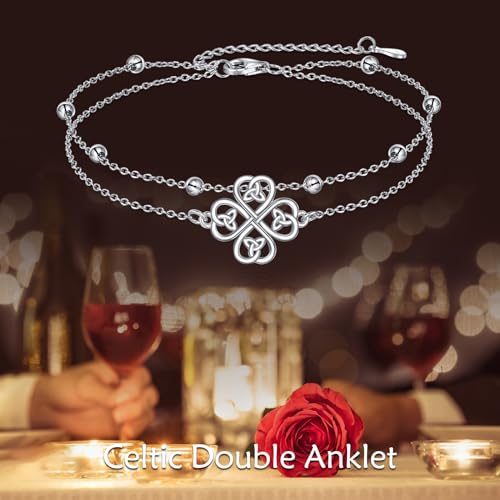 Four Leaf Clover/Chakra Leaf Anklets 925 Sterling Silver Double Layered Chain Women's Anklets Jewelry Gifts - style: Four Leaf Clover Anklets