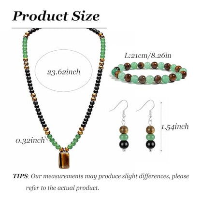 Money Bracelets Necklace Jewelry Set for Women Men Jade Crystal Tiger Eye Obsidian Beaded Necklace Feng Shui Good Luck Money Bracelet Wealth Attraction Accessories Outfits Protection Jewelry Gifts - color: A6