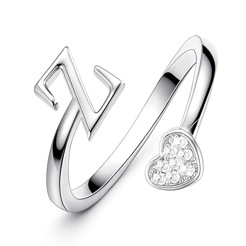 Lunvky Birthday Gifts Silver Initial Rings for Women Teen Girl Kids Trendy Stuff Dainty 14K Gold Plated Adjustable Heart Letter Thumb Rings Pinky Cute Jewelry Personalized Gift - color: Silver, size: Initial-Z