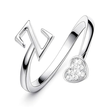 Lunvky Birthday Gifts Silver Initial Rings for Women Teen Girl Kids Trendy Stuff Dainty 14K Gold Plated Adjustable Heart Letter Thumb Rings Pinky Cute Jewelry Personalized Gift - color: Silver, size: Initial-Z
