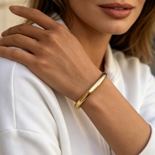 hotoo Gold Plated Bangle Bracelet for Women - style: Folded Surface