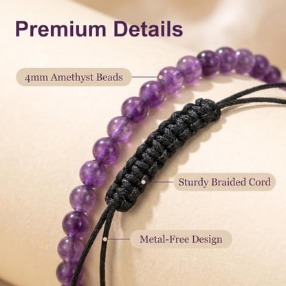 Lit Wall Crystal Anklets for Women Handmade Beach Boho Ankle Bracelet 4mm Adjustable Beaded Ankle Bracelet Waterproof Natural Stone Anklet Plus Size Anklets Gemstone Anklet Jewelry Gift for Her - style: Amethyst