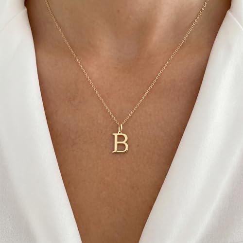 14K Solid Gold Initial Letter Charm Pendant for Women - Personalized Block Letter Add On Charm (A to Z All Letters) - color: B