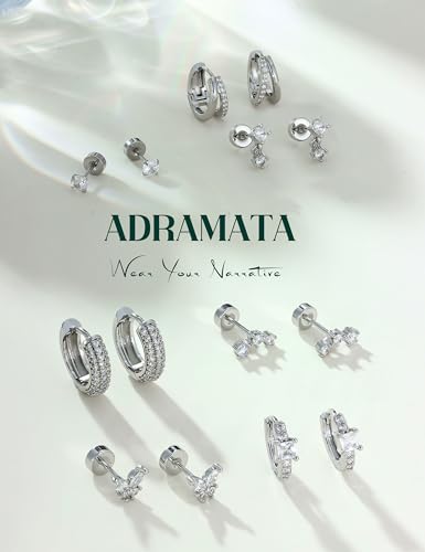 ADRAMATA Hypoallergenic Gold Earrings Stack for Women - 7Pairs Surgical Steel Small Chunky Huggie Hoops & Flat Back Stud Earrings Set Silver Cartilage Jewelry Trendy Christmas Gifts - style: Shiny - Silver