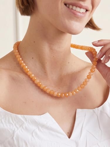 Gemstone Beaded Necklace for Women Colorful Natural Stone Freshwater Pearl Surfer Beach Rainbow Necklace Jewelry Gift - color: Orange
