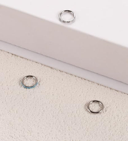 3pcs Nose Rings Hoops - 316L Surgical Steel Nose Hoops 16G/18G/20G CZ Opal Turquoise Clicker Septum Nose Ring Lip Helix Cartilage Hoop Earring Daith Rook Conch Body Piercing Jewelry for Women Men 6mm 8mm 10mm - color: Silver, size: 16 gauge(1.2mm)-8mm