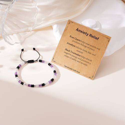 Healing Crystal Bracelet Jewelry Gifts for Women | Triple Protection/Stress Relief/New Beginnings/Good Luck/Empath Protection, Christmas, Birthday - color: Anxiety Relief