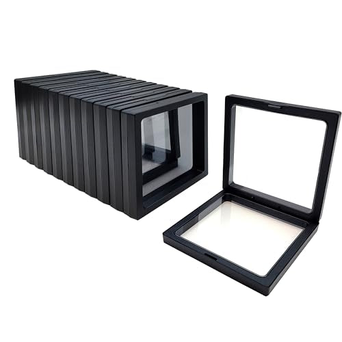 12PCS 3D Floating Frame Display Stand, Jewelry Box, Gift Box, Ornament Organizer, Small Travel Jewelry Box, PE Film Anti-Oxidation, Suspended Display Box Stackable (Black, 4.33 * 4.33) - color: Black, size: 4.33 * 4.33