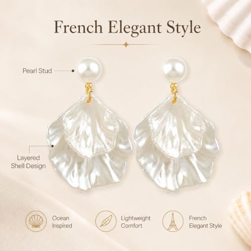 Pearl Shell Earrings for Women Clip on Pearl Earrings Summer Beach Jewelry Tropical Vacation Outfits Accessories - color: A2: white shell stud earrings