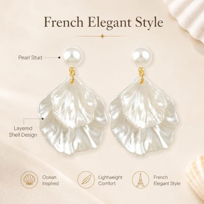 Pearl Shell Earrings for Women Clip on Pearl Earrings Summer Beach Jewelry Tropical Vacation Outfits Accessories - color: A2: white shell stud earrings