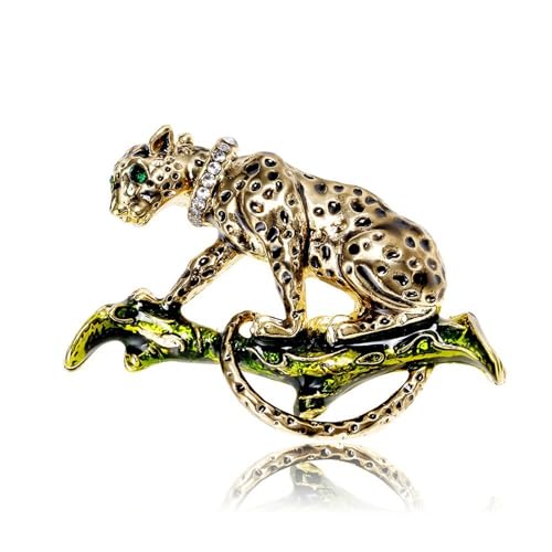 Luxury Crystal Tiger Brooch Pins for Women Men Vintage Gold-Tone Climbing Black Spots Leopard Brooch Fashion Panther Cougar Pin Suit Jackets Coat Animal Jewelry Gift - style: Gold Leopard