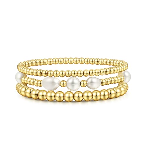 Badu Gold Beaded Bracelets for Women Boho Crystal Multiple Layered Stackable Wrap Bangle Set Paperclip Chain Trendy Jewelry - color: Gold-3Pcs-Pear2
