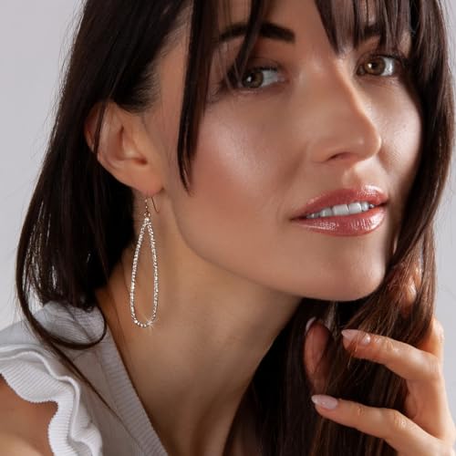 Simulated Diamond Teardrop Dangle Earrings for Women - Long Dangling CZ | Plated in Gold Tone or Silver Tone - color: 2.7" inch Teardrop - Gold