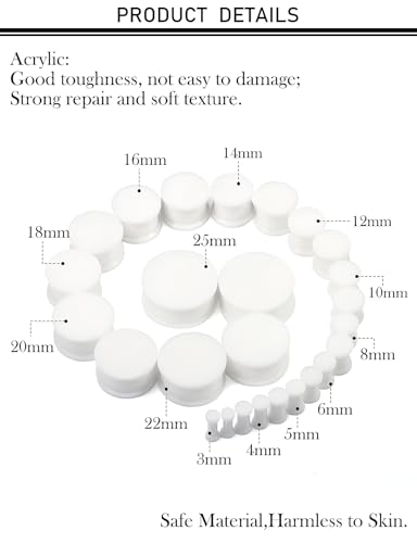 8G-25mm Black Soft Solid Silicone Ear Gauges Stretching Kit Double Flared Plugs Tunnels Expanders Stretcher Saddle Earrings Piercing Jewelry for Men Women Black White Flesh Skin Tone - color: White 8G-25mm