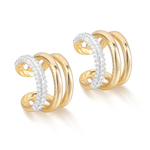 MYEARS Women Ear Cuff Earrings Gold Non Pierced Cartilage Clip on Open Wrap Hoop 14K Gold Plated Simple Hypoallergenic Everyday Jewelry - style: Bold Triple Split / Pair