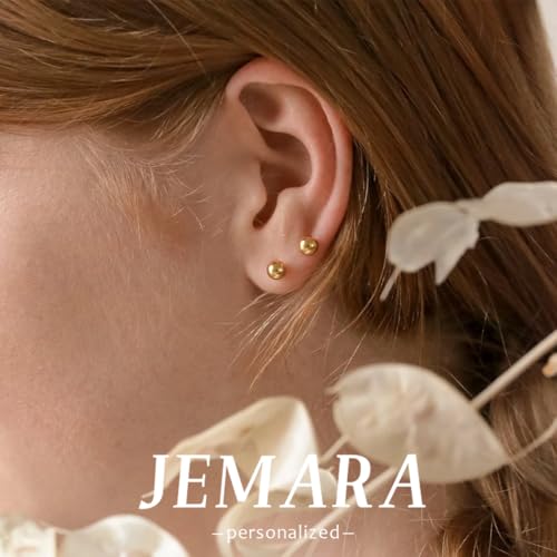 JEMARA Sterling Silver Stud Earrings for Women Pearl Earrings Non Tarnish | Hypoallergenic 925 Sterling Silver Pearl Cubic Zirconia Studs Set Trendy Earrings for Sensitive Ears 6 Pairs - color: 3Pairs 4mm Ball-Gold