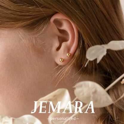 JEMARA Sterling Silver Stud Earrings for Women Pearl Earrings Non Tarnish | Hypoallergenic 925 Sterling Silver Pearl Cubic Zirconia Studs Set Trendy Earrings for Sensitive Ears 6 Pairs - color: 3Pairs 4mm Ball-Gold