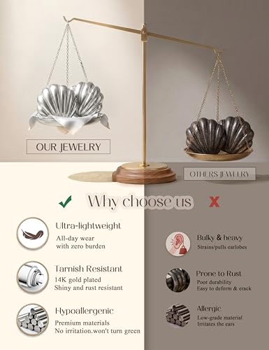 Chunky Gold Stud Earrings for Women Sterling Silver Earring Hypoallergenic | Non Tarnish 14K Gold Plated 925 Silver Posts for Sensitive Ears,Knot Statement Dangle Earrings Gold Jewelry Gifts Lightweight - color: silver plated-shell