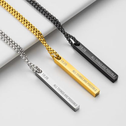 Romass 2Pcs Pendant Necklace for Men,Stainless Steel Silver Black Gold Bible Verse Chains for Men Vertical Bar Pendant Gifts Jewelry Box 16-24 Inches - size: 20 in, style: 2Pcs(silver+gold) 1.6 "* 0.2'' pendant