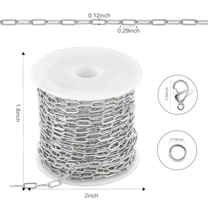 Kyutong 16.4 Feet Stainless Steel Paperclip Chain Links for Jewelry Making | 3MM Paper clip Necklace Chains Bulk for DIY Craft Bracelet Ankle Finding Jewelry Supplies - color: 3mm Paperclip Silver