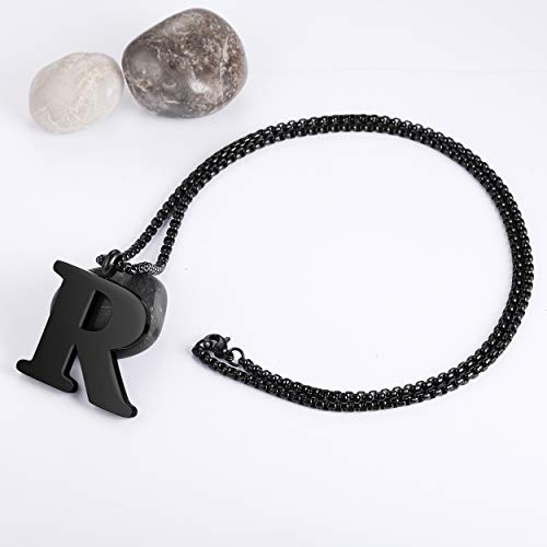 Initial 26 Letter A to Z Pendant Necklace for Teen Women Men 24" Chain | Large Alphabet Letter Personalized Charm Pendant,Engraving Red 'I CAN DO ...' on Back - style: R