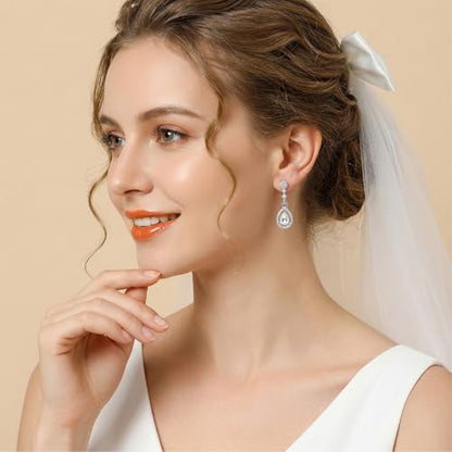 Silver Diamond Dangle Earrings for Women with Teardrop Crystal Rhinestone Drop Dangling Wedding Earring