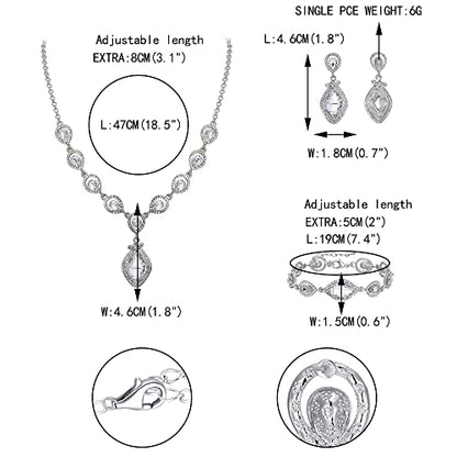 EVER FAITH Bridal Wedding Crystal Marquise Teardrop Pendant Necklace Earrings Bracelet Set for Prom - color: Clear Silver-Tone